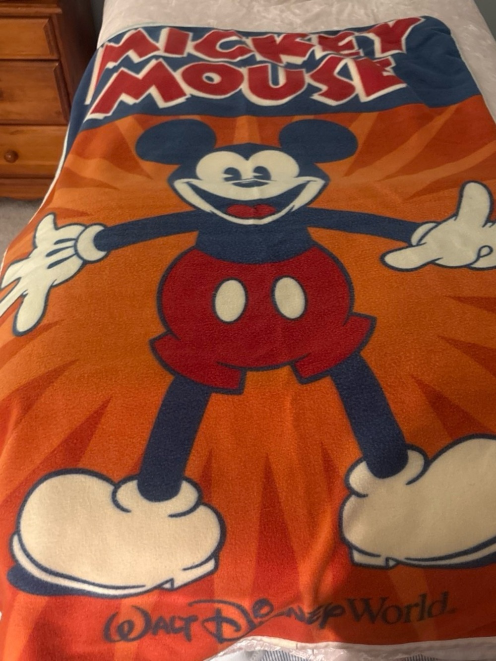 Vintage looking Disney Mickey Mouse throw Blanket in Orange, Red & Blue